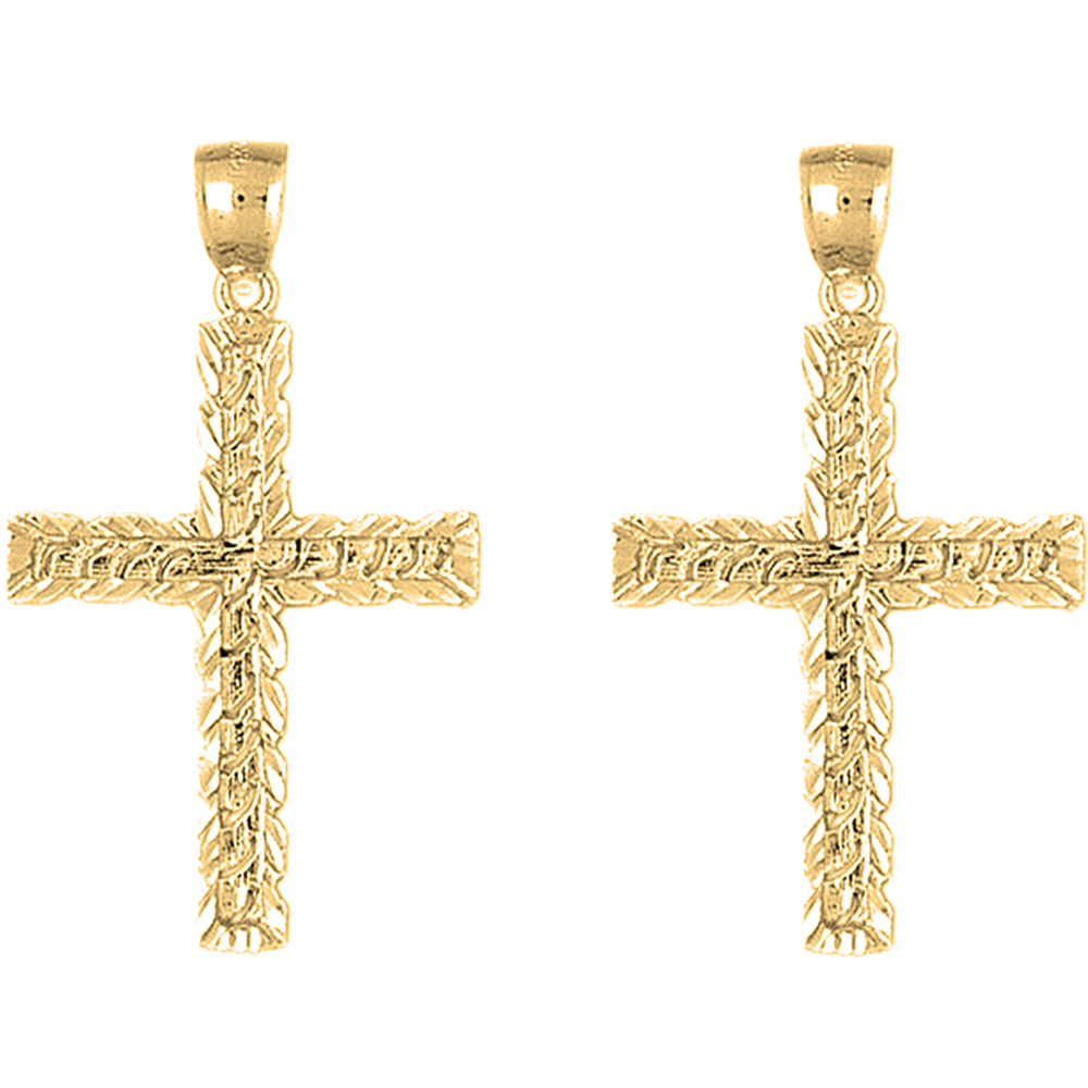 Yellow Gold-plated Silver 45mm Latin Cross Earrings