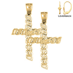 Sterling Silver 44mm Latin Cross Earrings (White or Yellow Gold Plated)