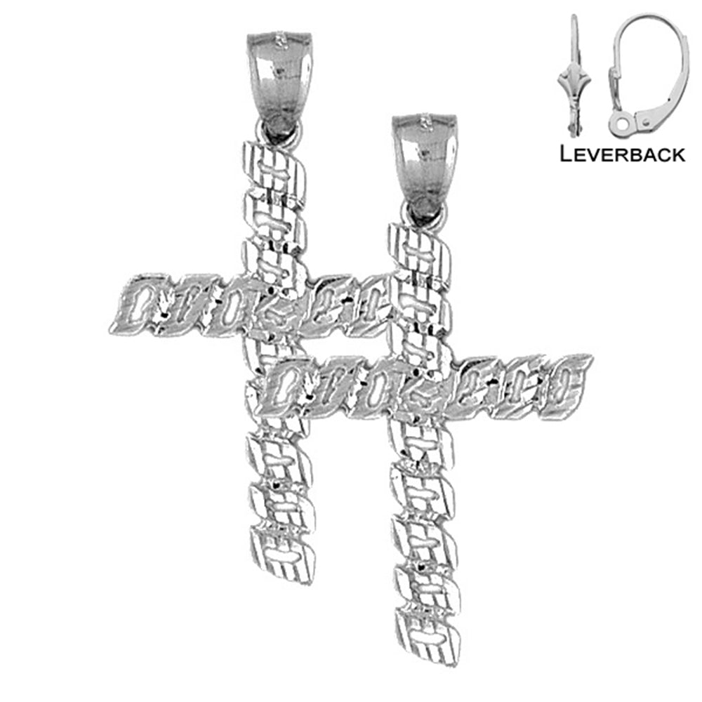 Sterling Silver 44mm Latin Cross Earrings (White or Yellow Gold Plated)