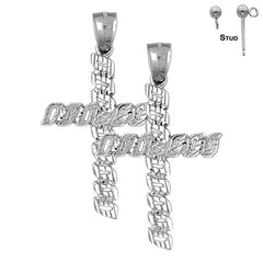 Sterling Silver 44mm Latin Cross Earrings (White or Yellow Gold Plated)