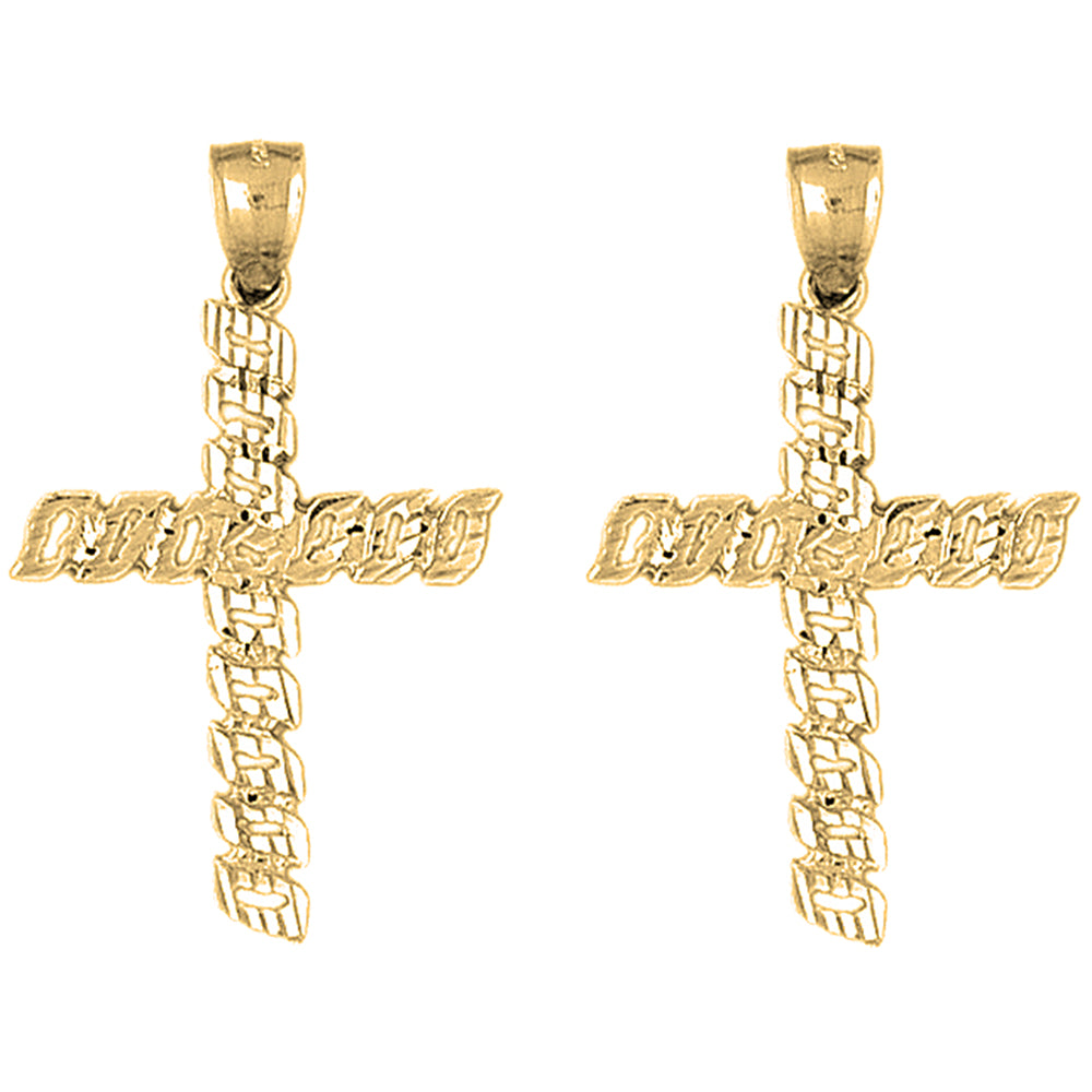 Yellow Gold-plated Silver 44mm Latin Cross Earrings