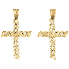 Yellow Gold-plated Silver 44mm Latin Cross Earrings