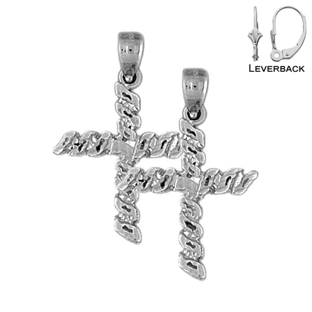 Sterling Silver 30mm Latin Cross Earrings (White or Yellow Gold Plated)