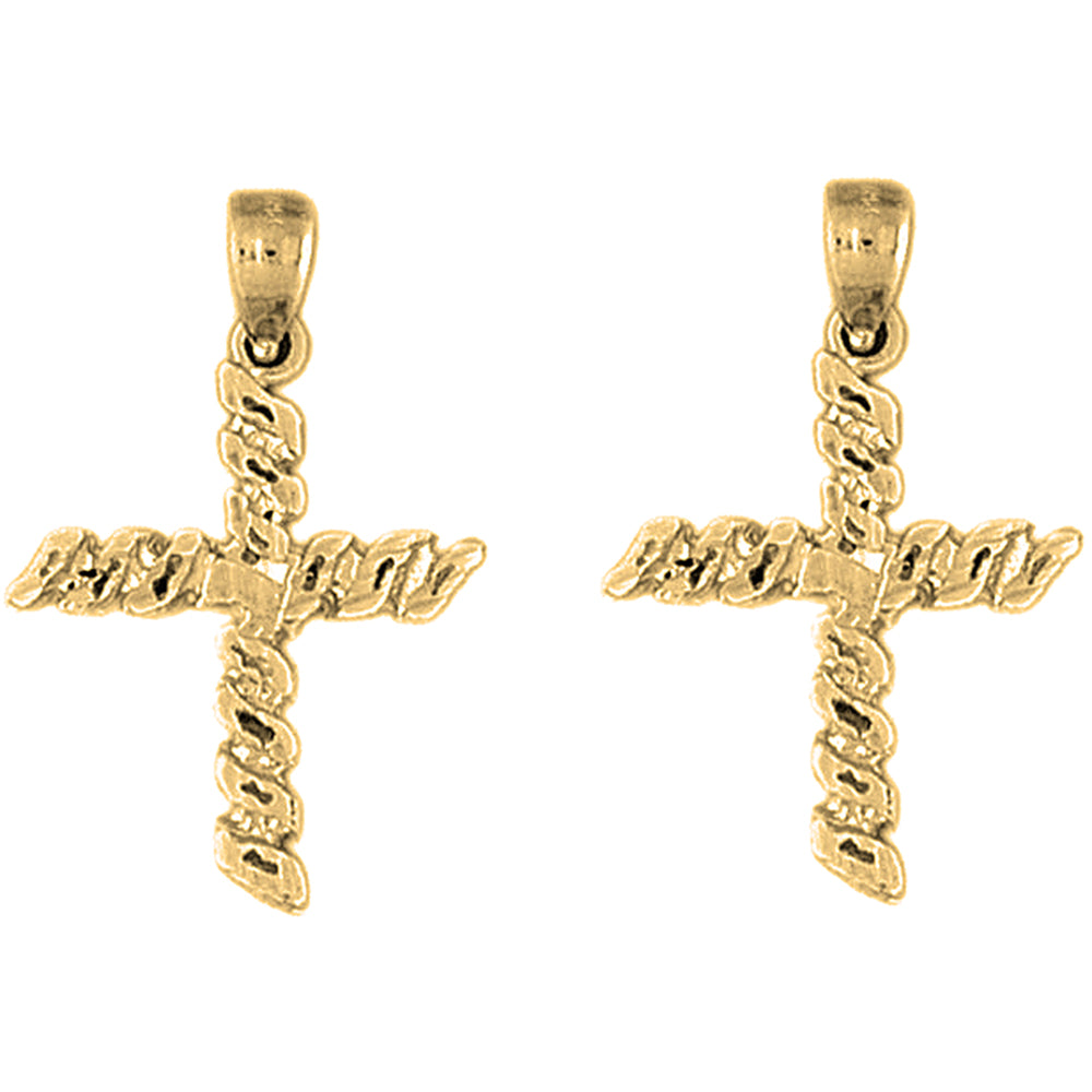 Yellow Gold-plated Silver 30mm Latin Cross Earrings