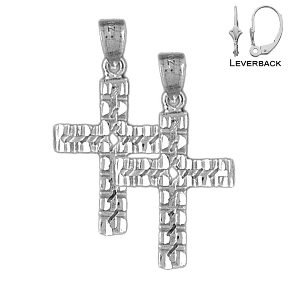 Sterling Silver 31mm Latin Cross Earrings (White or Yellow Gold Plated)