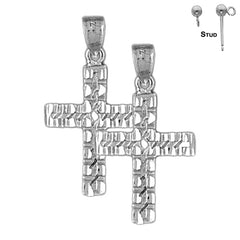 Pendientes de cruz latina de plata de ley de 31 mm (chapados en oro blanco o amarillo)