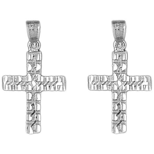 Sterling Silver 31mm Latin Cross Earrings