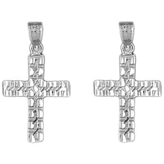 Sterling Silver 31mm Latin Cross Earrings
