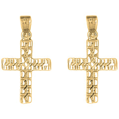 Yellow Gold-plated Silver 31mm Latin Cross Earrings