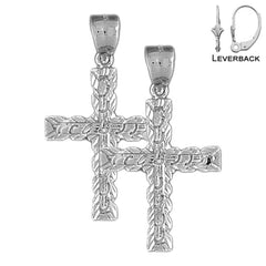 Sterling Silver 37mm Latin Cross Earrings (White or Yellow Gold Plated)