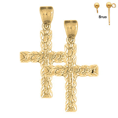 37 mm große lateinische Kreuz-Ohrringe aus Sterlingsilber (weiß- oder gelbvergoldet)