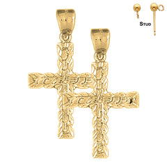 Sterling Silver 37mm Latin Cross Earrings (White or Yellow Gold Plated)