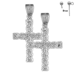 Sterling Silver 37mm Latin Cross Earrings (White or Yellow Gold Plated)