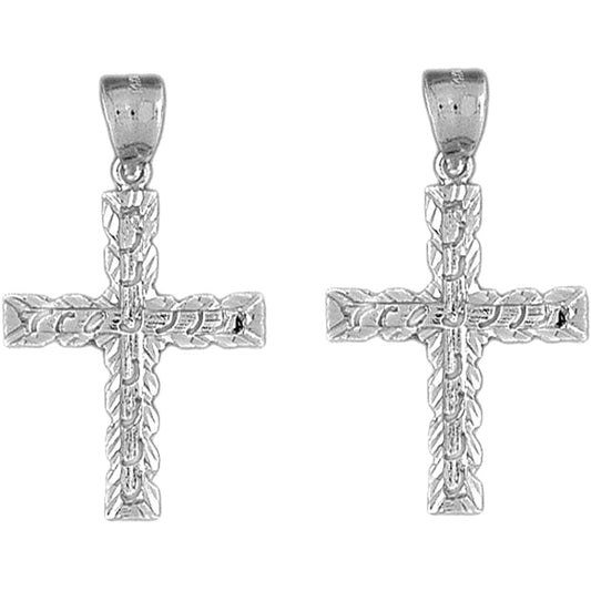 Sterling Silver 37mm Latin Cross Earrings