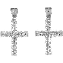 Sterling Silver 37mm Latin Cross Earrings