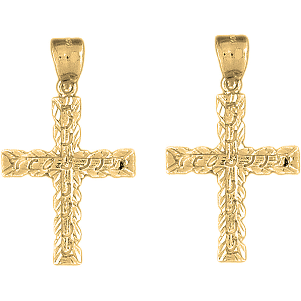 Yellow Gold-plated Silver 37mm Latin Cross Earrings