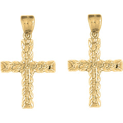 Yellow Gold-plated Silver 37mm Latin Cross Earrings