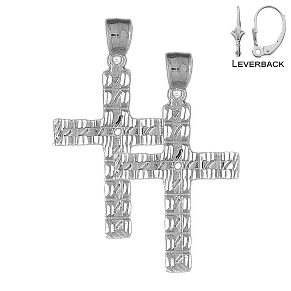 Sterling Silver 44mm Latin Cross Earrings (White or Yellow Gold Plated)