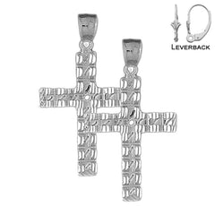 Sterling Silver 44mm Latin Cross Earrings (White or Yellow Gold Plated)