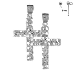 Sterling Silver 44mm Latin Cross Earrings (White or Yellow Gold Plated)