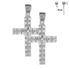 Pendientes de cruz latina de plata de ley de 44 mm (chapados en oro blanco o amarillo)