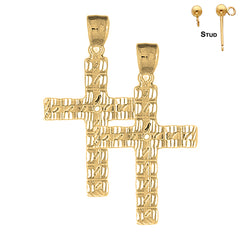 Sterling Silver 44mm Latin Cross Earrings (White or Yellow Gold Plated)