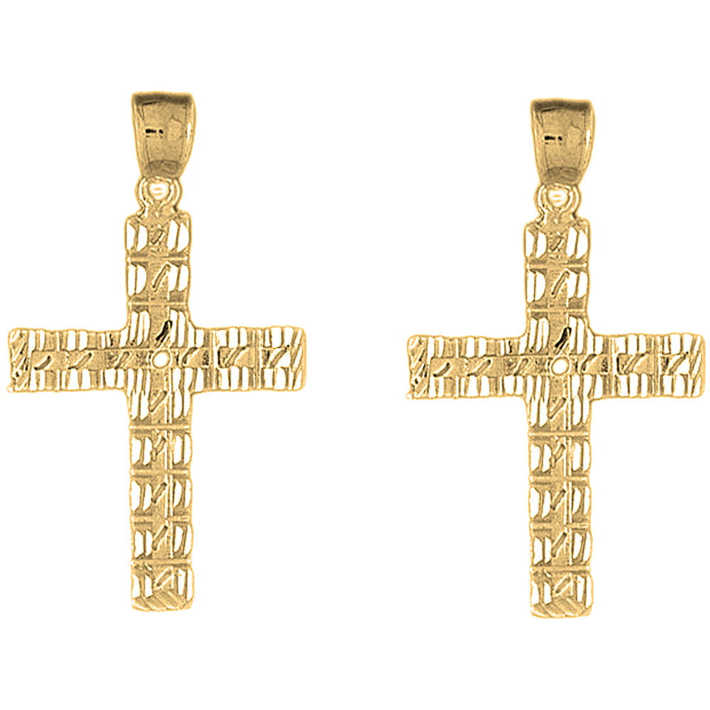 Yellow Gold-plated Silver 44mm Latin Cross Earrings