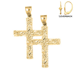 Sterling Silver 46mm Latin Cross Earrings (White or Yellow Gold Plated)