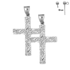 Sterling Silver 46mm Latin Cross Earrings (White or Yellow Gold Plated)