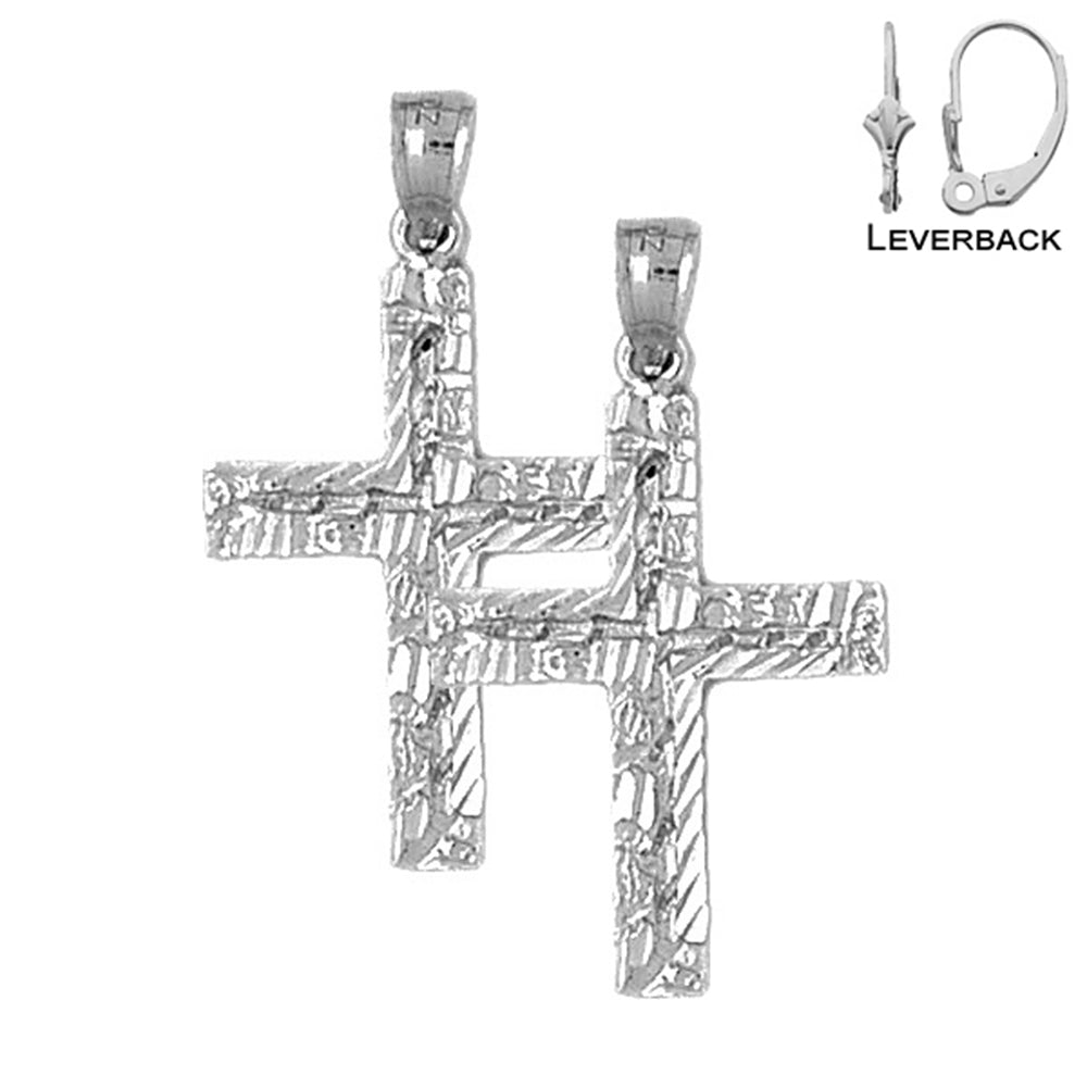 Pendientes de cruz latina de plata de ley de 34 mm (chapados en oro blanco o amarillo)