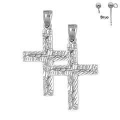 Pendientes de cruz latina de plata de ley de 34 mm (chapados en oro blanco o amarillo)