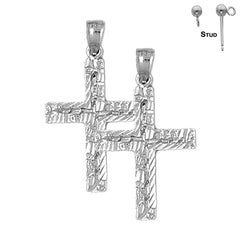 Sterling Silver 34mm Latin Cross Earrings (White or Yellow Gold Plated)