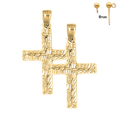 Sterling Silver 34mm Latin Cross Earrings (White or Yellow Gold Plated)