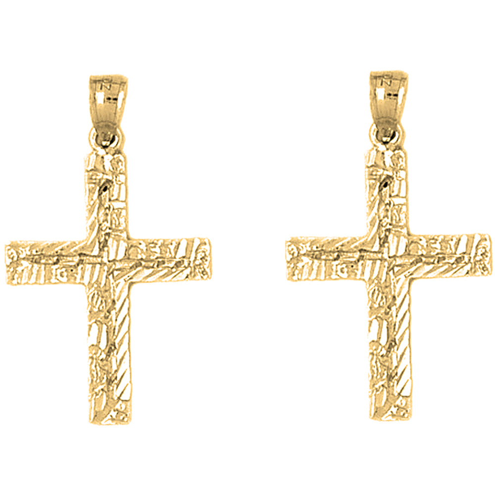 Yellow Gold-plated Silver 34mm Latin Cross Earrings