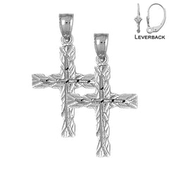 Sterling Silver 31mm Latin Cross Earrings (White or Yellow Gold Plated)