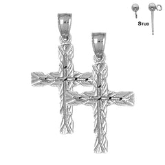 Pendientes de cruz latina de plata de ley de 31 mm (chapados en oro blanco o amarillo)