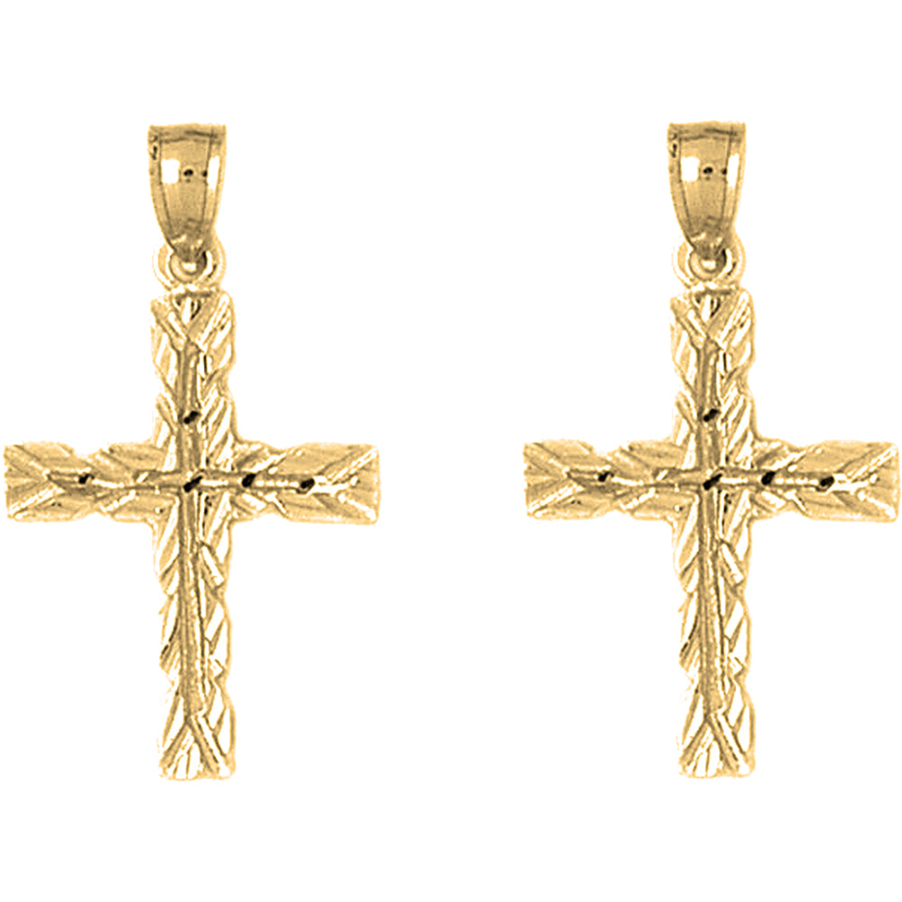 Yellow Gold-plated Silver 31mm Latin Cross Earrings