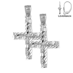 Sterling Silver 30mm Latin Cross Earrings (White or Yellow Gold Plated)