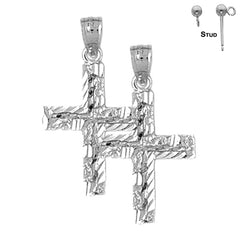 Sterling Silver 30mm Latin Cross Earrings (White or Yellow Gold Plated)