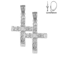 Pendientes de cruz latina de plata de ley de 30 mm (chapados en oro blanco o amarillo)