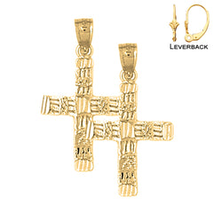 Pendientes de cruz latina de plata de ley de 30 mm (chapados en oro blanco o amarillo)