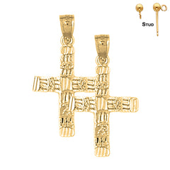 Pendientes de cruz latina de plata de ley de 30 mm (chapados en oro blanco o amarillo)