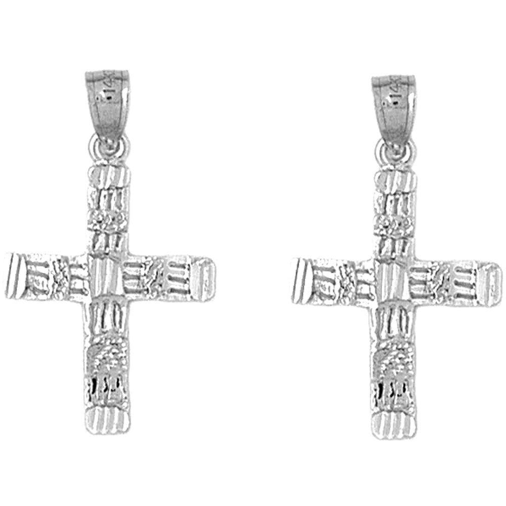 Sterling Silver 30mm Latin Cross Earrings