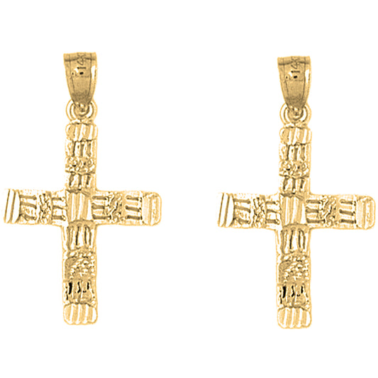 Yellow Gold-plated Silver 30mm Latin Cross Earrings