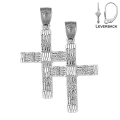 Sterling Silver 40mm Latin Cross Earrings (White or Yellow Gold Plated)