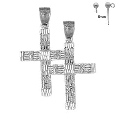 Sterling Silver 40mm Latin Cross Earrings (White or Yellow Gold Plated)