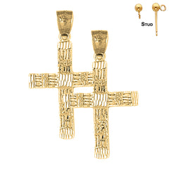 Sterling Silver 40mm Latin Cross Earrings (White or Yellow Gold Plated)