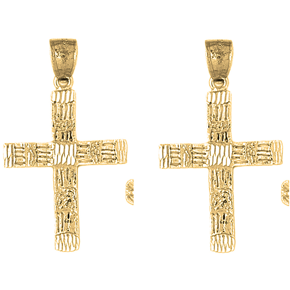 Yellow Gold-plated Silver 40mm Latin Cross Earrings
