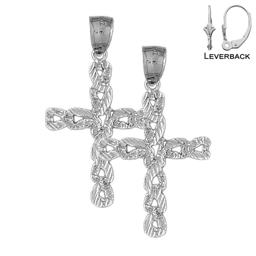 Sterling Silver 40mm Latin Cross Earrings (White or Yellow Gold Plated)