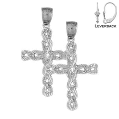 Pendientes de cruz latina de plata de ley de 40 mm (chapados en oro blanco o amarillo)